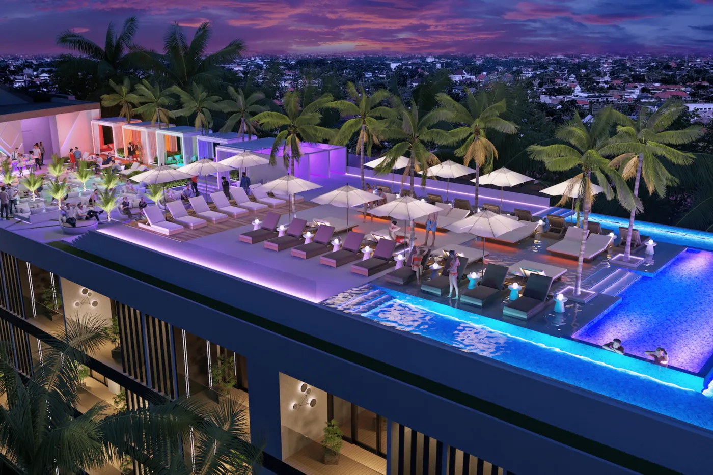 Rooftop pool at night at The Umalas in Umalas, Bali