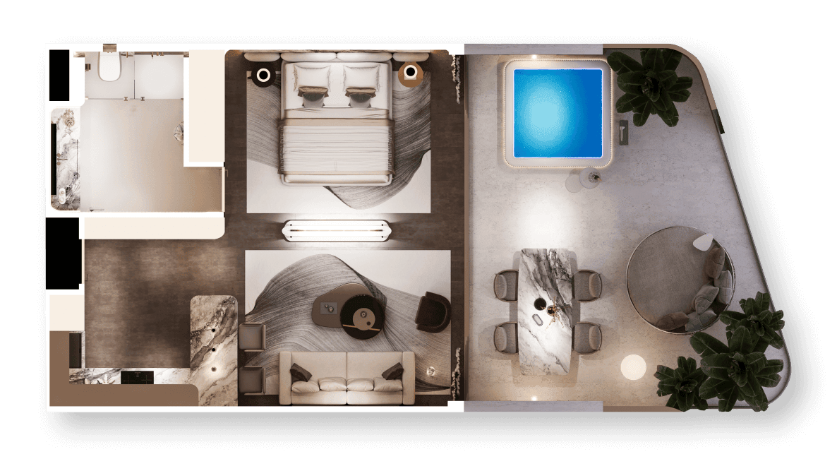Plan d’un appartement une chambre, 101 m², Magnum Resort Sanur